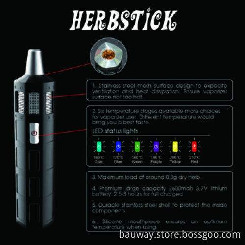 Newest and best selling, stainless steel dry herb vaporizer with 6 temperature settings